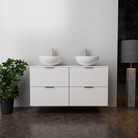 Inda - Mobile bagno L.120 con doppio lavabo in appoggio / Bianco opaco 4 cassetti - Topazio