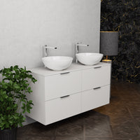 Inda - Mobile bagno L.120 con doppio lavabo in appoggio / Bianco opaco 4 cassetti - Topazio