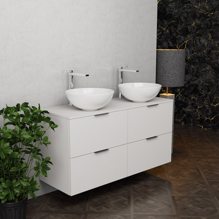 Inda - Mobile bagno L.120 con doppio lavabo in appoggio / Bianco opaco 4 cassetti - Topazio