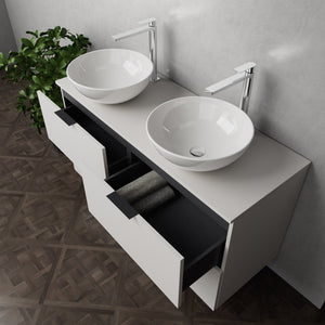 Inda - Mobile bagno L.120 con doppio lavabo in appoggio / Bianco opaco 4 cassetti - Topazio