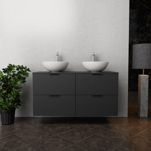 Inda - Mobile bagno L.120 con doppio lavabo in appoggio / Nero opaco 4 cassetti - Topazio