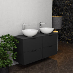 Inda - Mobile bagno L.120 con doppio lavabo in appoggio / Nero opaco 4 cassetti - Topazio