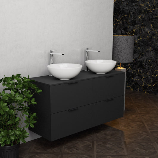 Inda - Mobile bagno L.120 con doppio lavabo in appoggio / Nero opaco 4 cassetti - Topazio