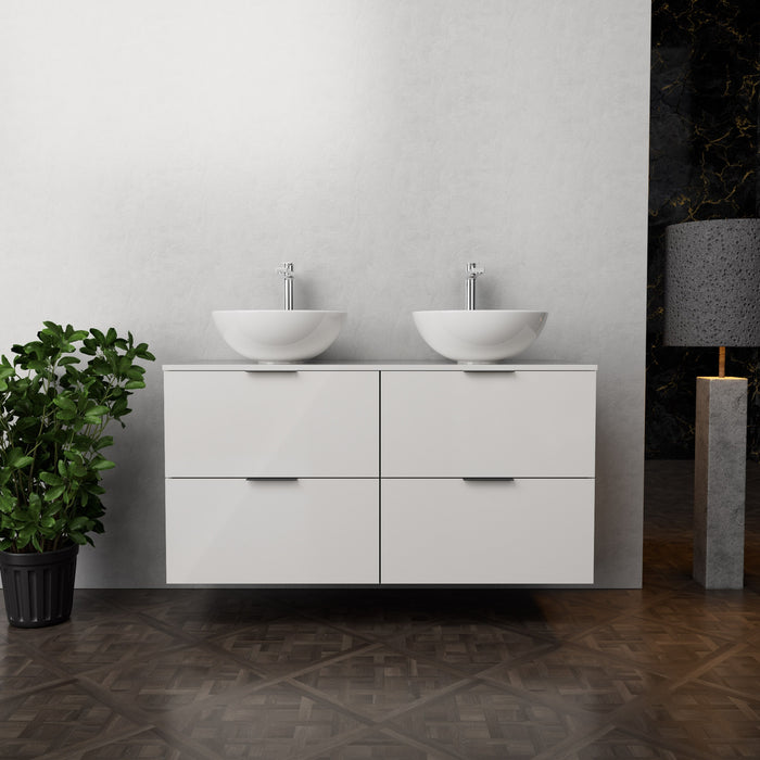 Inda - Mobile bagno L.120 con doppio lavabo in appoggio / Bianco lucido 4 cassetti - Topazio