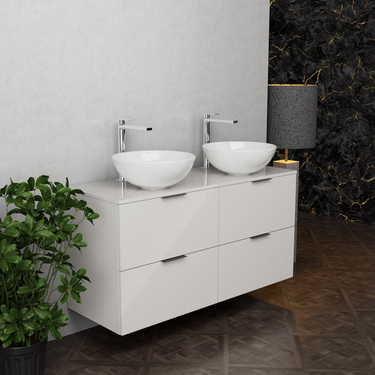 Inda - Mobile bagno L.120 con doppio lavabo in appoggio / Bianco lucido 4 cassetti - Topazio
