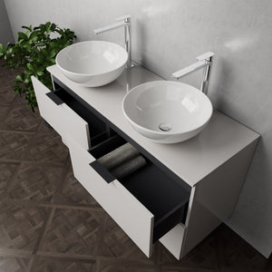 Inda - Mobile bagno L.120 con doppio lavabo in appoggio / Bianco lucido 4 cassetti - Topazio