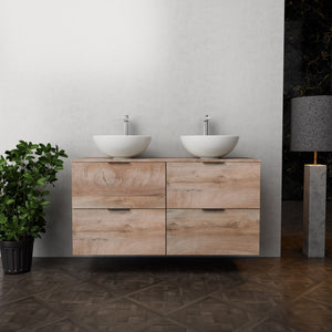 Inda - Mobile bagno L.120 con doppio lavabo in appoggio / Rovere naturale 4 cassetti - Topazio