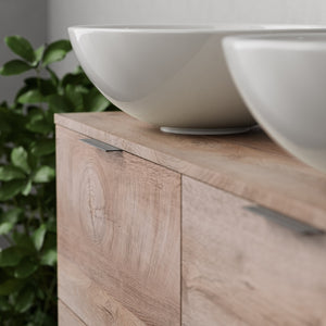 Inda - Mobile bagno L.120 con doppio lavabo in appoggio / Rovere naturale 4 cassetti - Topazio