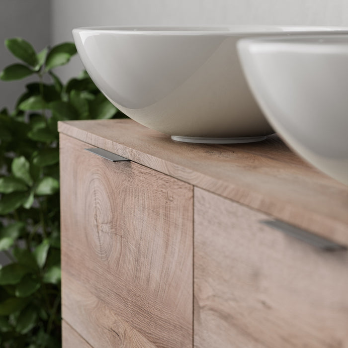 Inda - Mobile bagno L.120 con doppio lavabo in appoggio / Rovere naturale 4 cassetti - Topazio