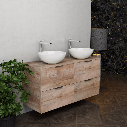 Inda - Mobile bagno L.120 con doppio lavabo in appoggio / Rovere naturale 4 cassetti - Topazio
