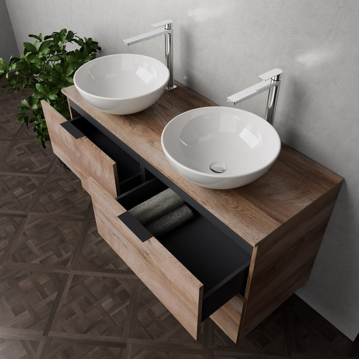 Inda - Mobile bagno L.120 con doppio lavabo in appoggio / Rovere naturale 4 cassetti - Topazio