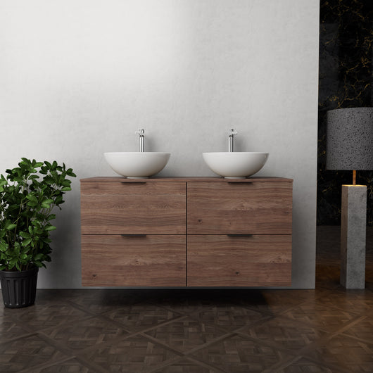 Inda - Mobile bagno L.120 con doppio lavabo in appoggio / Rovere castano 4 cassetti - Topazio