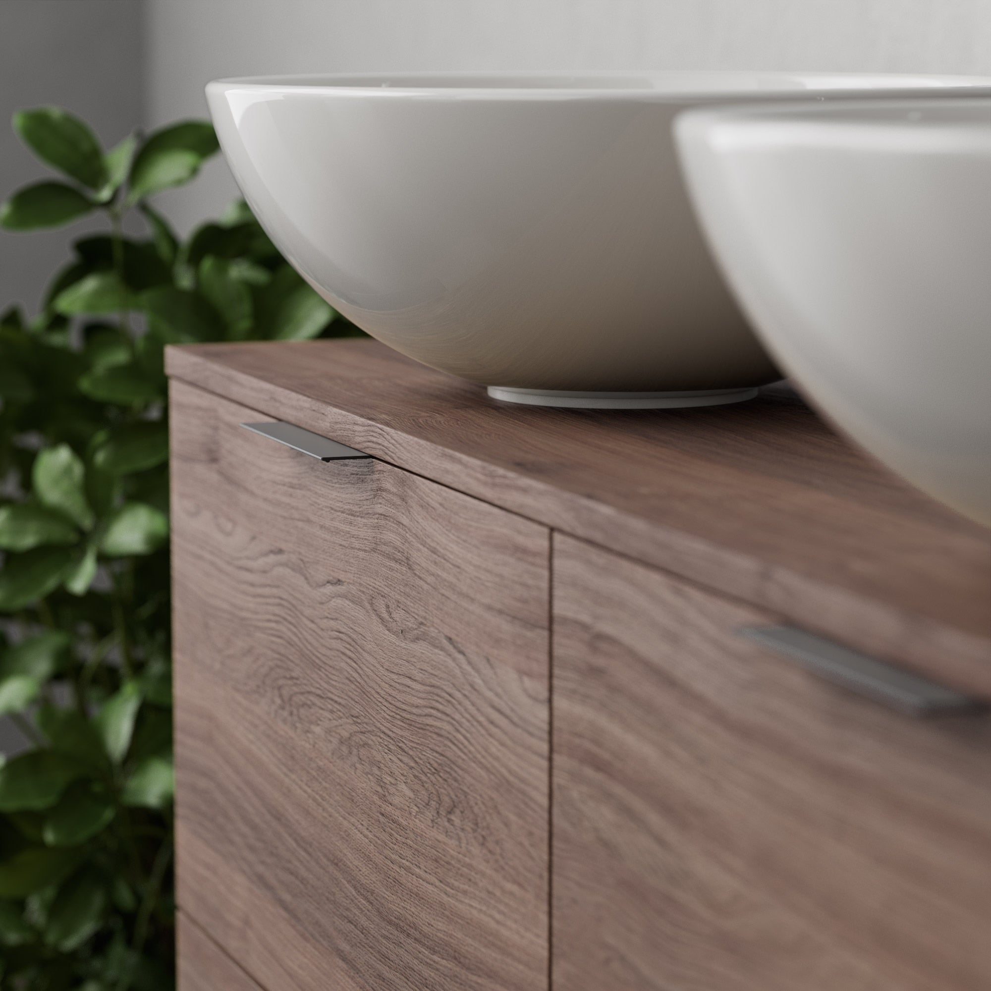 Inda - Mobile bagno L.120 con doppio lavabo in appoggio / Rovere castano 4 cassetti - Topazio