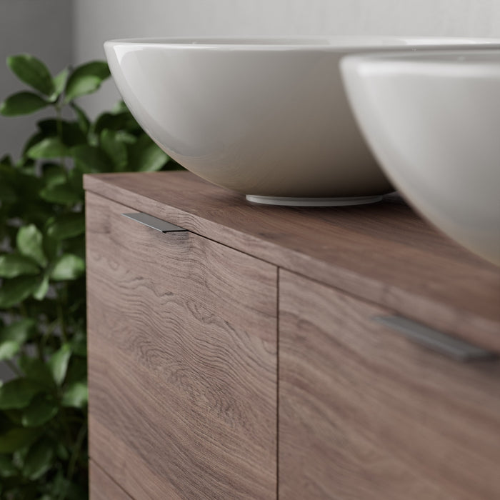 Inda - Mobile bagno L.120 con doppio lavabo in appoggio / Rovere castano 4 cassetti - Topazio