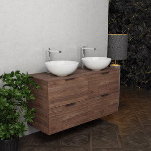 Inda - Mobile bagno L.120 con doppio lavabo in appoggio / Rovere castano 4 cassetti - Topazio