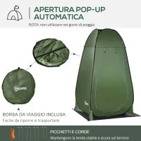 Tenda Doccia da Campeggio e Spiaggia con Porta a Cerniera e Borsa di Trasporto, 126x124x189 cm, Verde Scuro