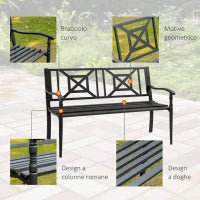 Panchina da Giardino in Acciaio a 2 Posti con Schienale Alto e Braccioli, 128x62.5x81.5 cm, Nero