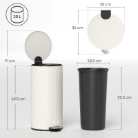 Bidone della Spazzatura da Cucina 30L con Pedale Coperchio a Chiusura Morbida e Cubo Estraibile, Crema