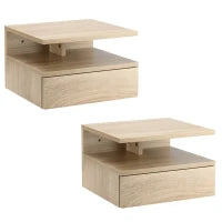 Set da 2 Comodini Moderni Sospesi con Cassetto e Ripiano in Legno 35x32x22.5cm, Rovere