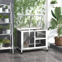 Conigliera in Legno a 2 Piani con Casetta, Rampa e Vassoio Estraibile, 91.5x53.3x73cm