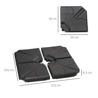 Base per Ombrellone in HDPE da 4 Pezzi, Riempibili con Acqua e Sabbia max 18kg, 103x103x8.3 cm, Nero