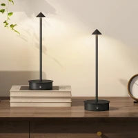 Set di 2 Lampade da Tavolo LED Ricaricabili con USB e Controllo Touch e Luce Regolabile Ø10x30 cm Nero