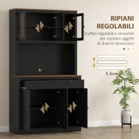 Credenza Cucina Alta con 4 Armadietti, 2 Cassetti e Piano Centrale, 100x40x180 cm, Nero