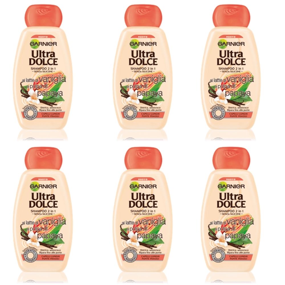 Shampoo 2in1 garnier ultra dolce latte di vaniglia 6 confezioni da 300 ml