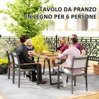Tavolo da Giardino Rettangolare a 6 Posti con Foro per Ombrellone, Legno e Acciaio, 175x80x75 cm, Marrone