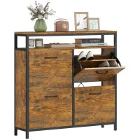 Mobile Portascarpe con 4 cassetti pieghevoli, design stretto, ripiano aperto, per 12-20 paia di scarpe, acciaio, Marrone