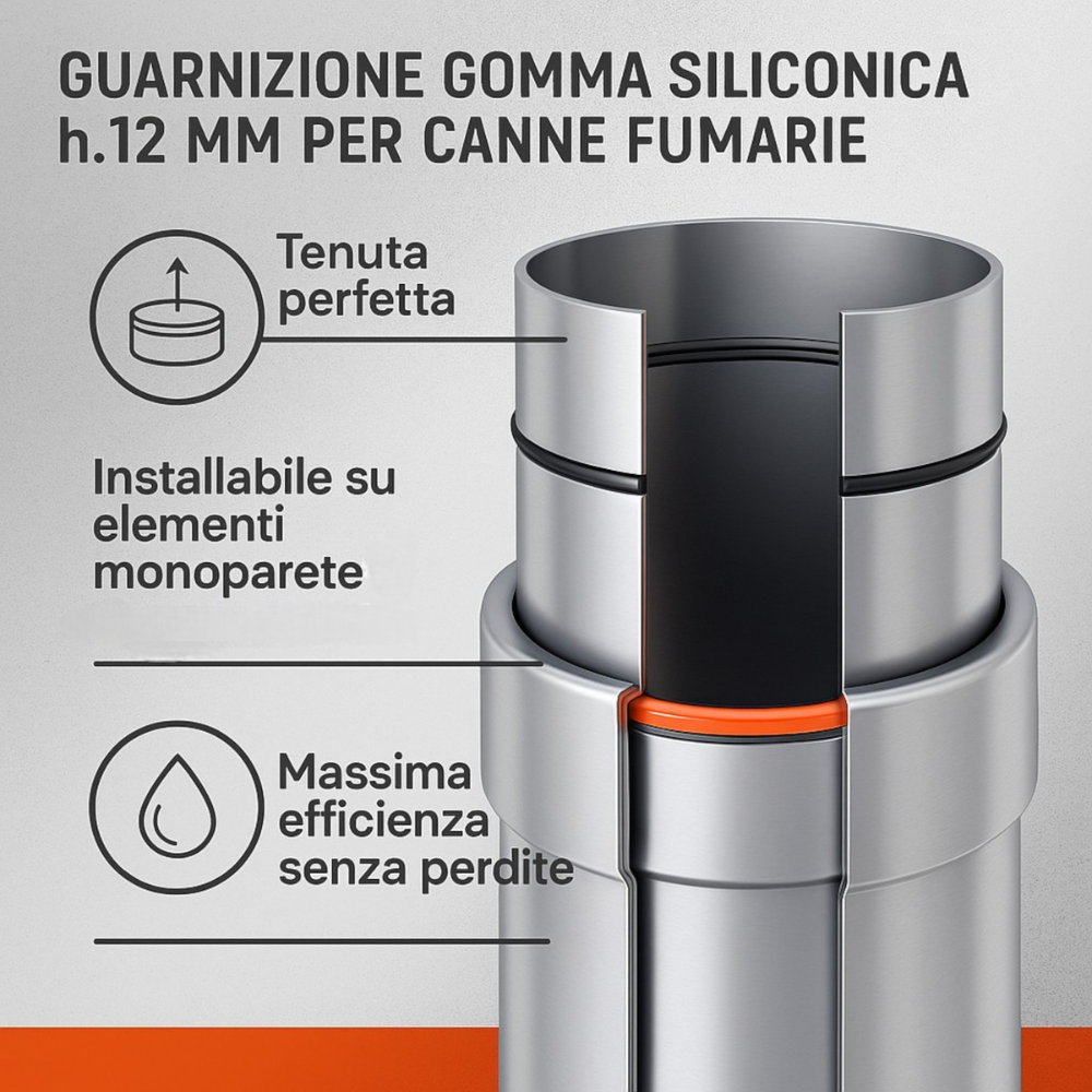 Guarnizione siliconica h.12 mm canna fumaria mono parete isolamento perfetto *** misura Ø 300 mm, confezione 1