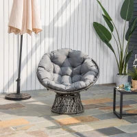 Poltrona Sedia Papasan Girevole a 360° con Cuscino Giardino Rattan 87 × 97 × 90cm Nero