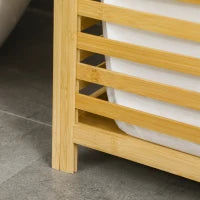 Cesto Portabiancheria a Doghe in Bambù e Poliestere con Coperchio e Sacca Rimovibile, 50x36x60 cm