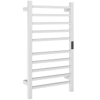 Scaldasalviette Elettrico Smart a 10 Barre con Timer e Display LCD, in Acciaio Inox, 45x11x80 cm, Bianco