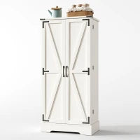 Armadio da cucina in stile country con illuminazione LED e ripiani regolabili, 60x35x128,5 cm, Bianco