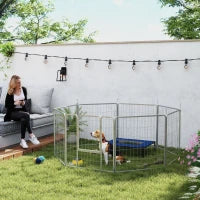 Recinto per Cani a 8 Pannelli Modulabili Pieghevole con Porta in Acciaio, Altezza 80 cm, Argento