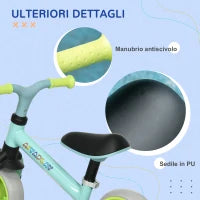 Bici Senza Pedali per Bambini max 4 Anni con Sella Regolabile, in Acciaio, PP, PU e TPR, 66.5x34x47 cm