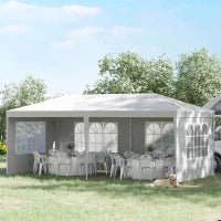 Gazebo da Giardino per Eventi con 4 Pareti Rimovibili con Finestre, 5.8x2.9x2.5m, Bianco