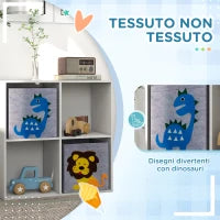 Scaffale Portagiochi per Bambini con 4 Scomparti e Contenitori, 61.8x29.9x61.8cm, Bianco