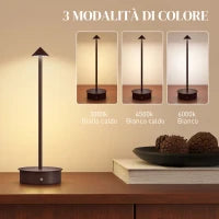 Lampada da Tavolo Touch Ricaricabile con USB, Regolabile 3000K/4500K/6000K, Autonomia 4-8 Ore, Caffè