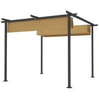 Gazebo Pergola 3x3 con Tetto Retrattile e Fori di Drenaggio in Poliestere e Acciaio, Beige e Nero