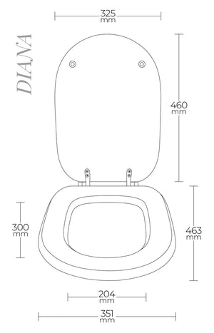 Sedile per WC modello DIANA - Misure 35,1x46,30 cm.