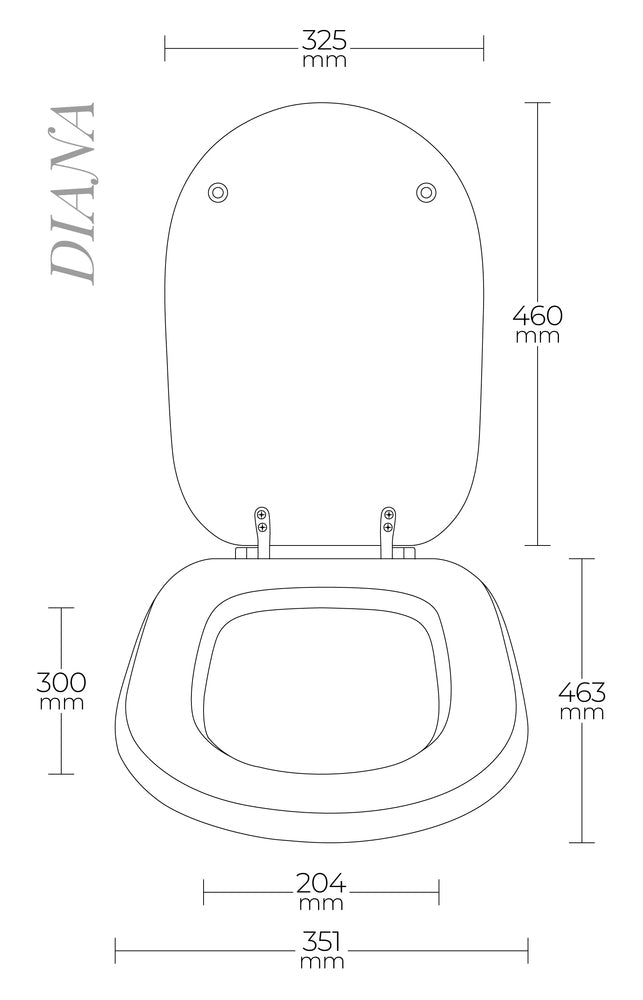 Sedile per WC modello DIANA - Misure 35,1x46,30 cm.