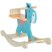 Cavallo a Dondolo a Forma di Asino per Bambini con Base Larga, in Legno, 59x27x43 cm, Verde Scuro e Arancione