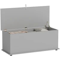 Baule Contenitore, Panca Contenitore con Coperchio Ribaltabile e Cerniere di Sicurezza, 100 x 40 x 40 cm, Grigio