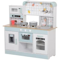 Cucina Giocattolo per Bambini 3+ Anni in Legno, Fornello Interattivo, Forno e Macchina Caffè, Bianco