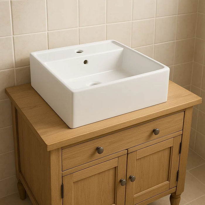 Lavabo d'appoggio ceramica bianco lavandino lavello arredo bagno 2 misure *** misure 46x46x16 cm, confezione 1