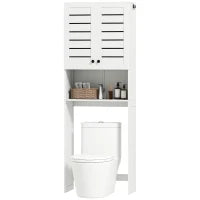 Mobile Sopra WC con Armadietto a 2 Ante e Ripiano Aperto, in Legno Bianco, 67x31.5x190 cm