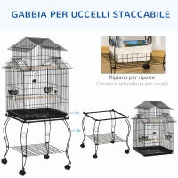 Gabbia per Uccelli da Interni in Legno con Vassoio, 4 Ruote e Trespolo, 50x49x137cm