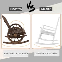 Sedia a Dondolo Stile Adirondack, Design Rustico con 2 Ruote, Legno di Abete Rosso Effetto Bruciato, 88x68x92cm